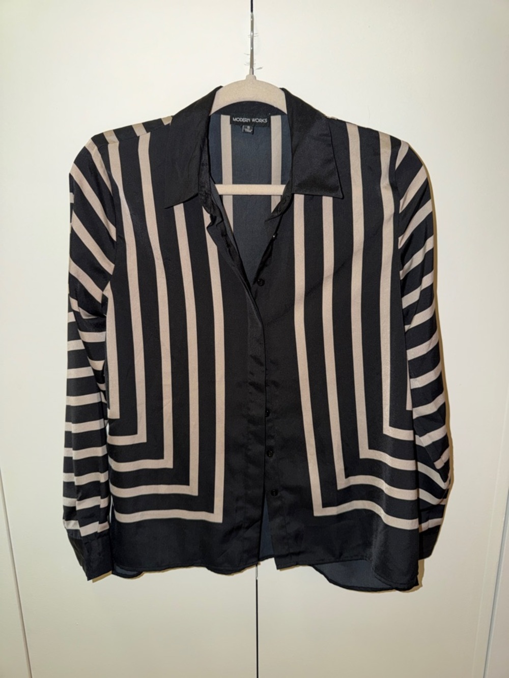 Black & Beige Striped Button-Up Set